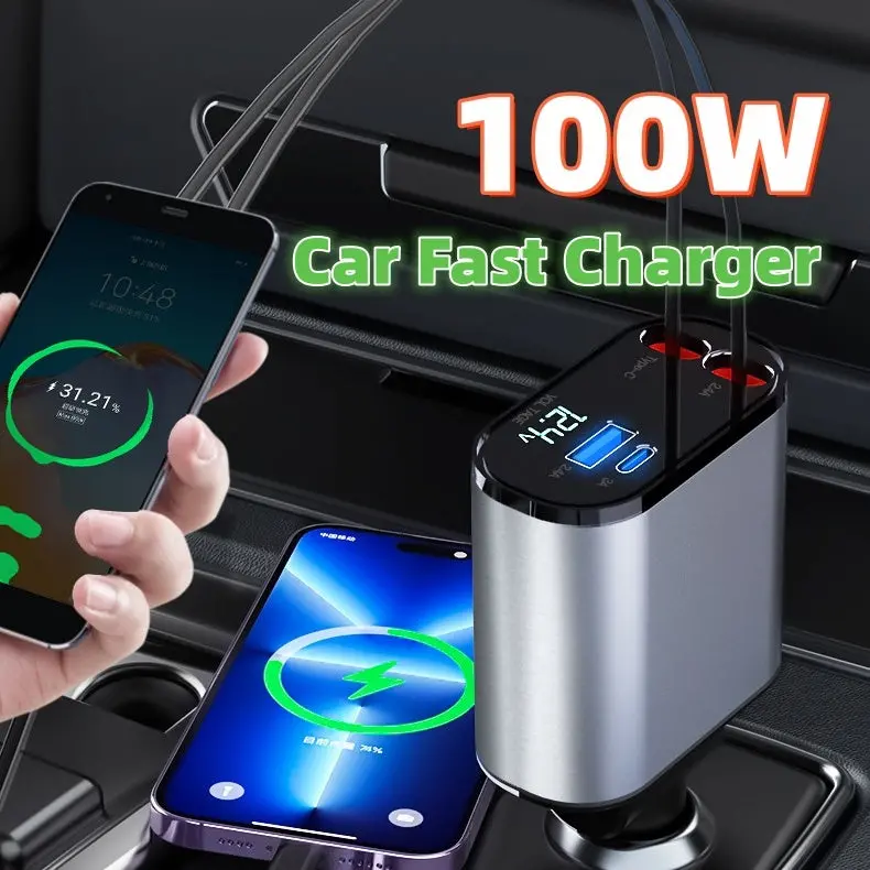100W Dual-Port Metal Car Charger – Fast Usb-A + Usb-C Adapter For Vehicle Power Delivery 1