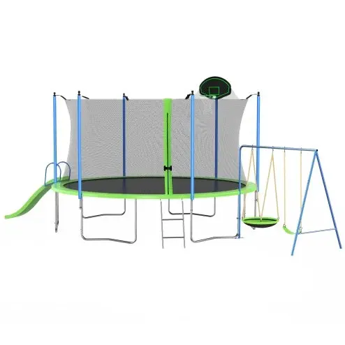 12-Foot Astm-Certified Backyard Trampoline With Slide, Swings, Basketball Hoop, And Safety Enclosure 1