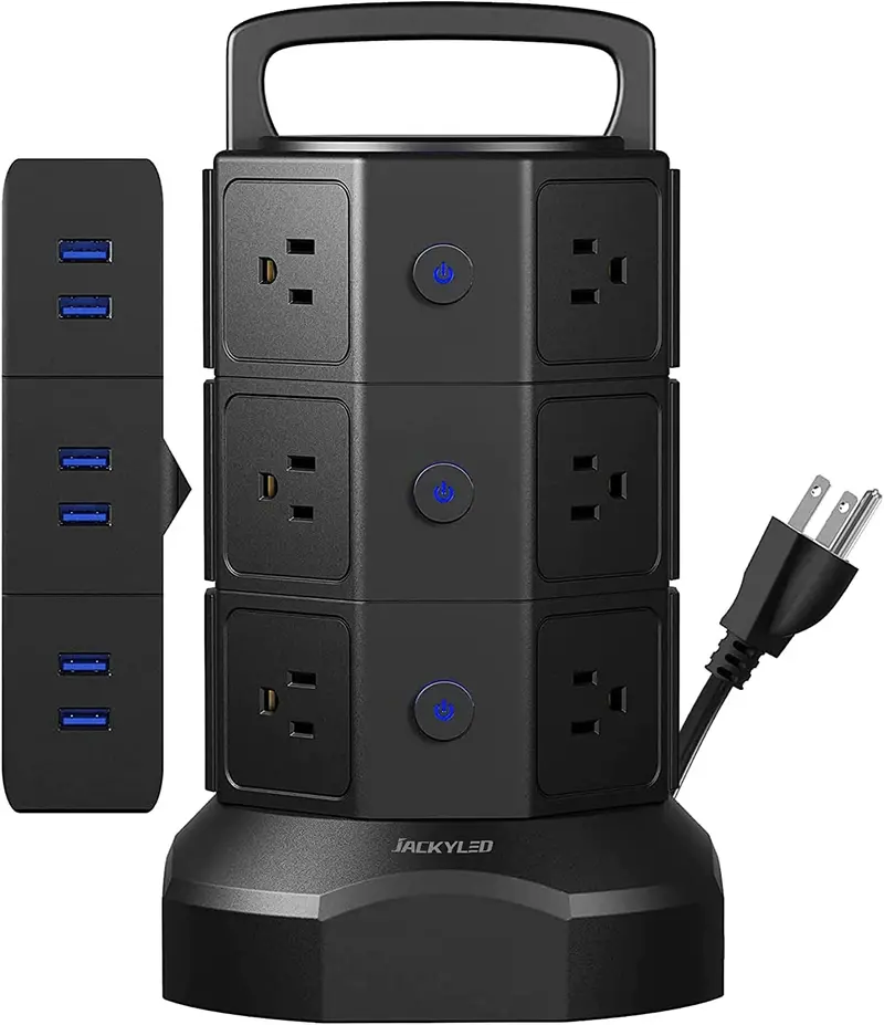 12-Outlet Surge Protector Power Strip Tower – 1625W Heavy-Duty Charging Station With 6 Usb Ports & 6.5Ft Cord (Black) 1