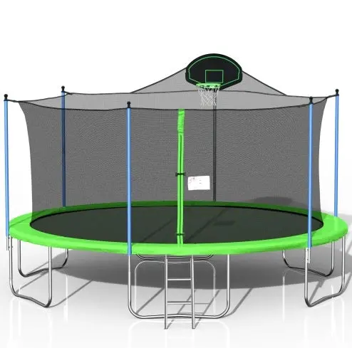 16-Foot All-Age Trampoline With Basketball Hoop – Enclosed Net, Ladder & Outdoor Recreation Kit 1