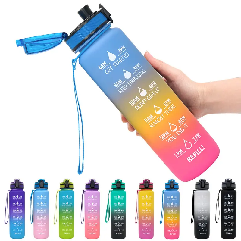 1L Tritan Motivational Water Bottle – Time-Marked Leakproof Sports Bottle With Flip Lid 1