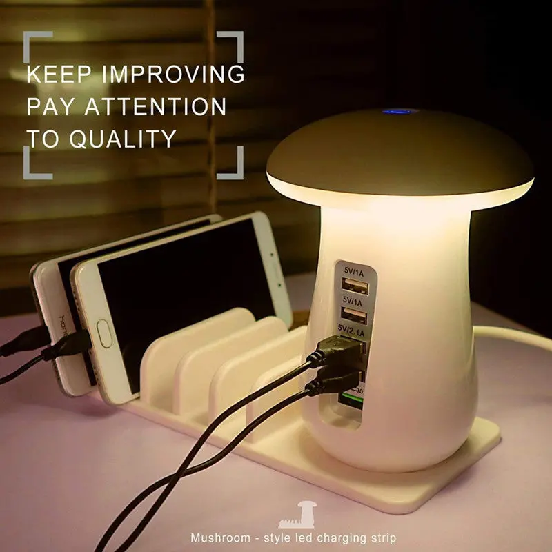 2-In-1 Mushroom Desk Lamp – Led Light With Integrated Usb Charging Port For Home Or Office 1