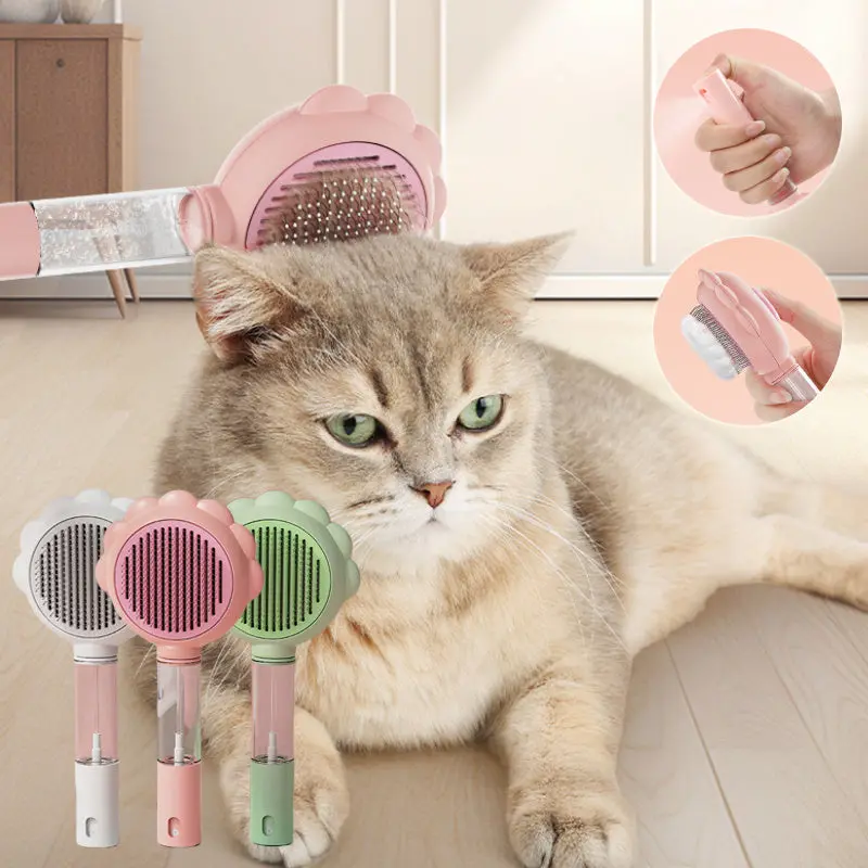 2-In-1 Self-Cleaning Dog Brush – Spray-Activated Grooming Tool With Floating Bristles 1