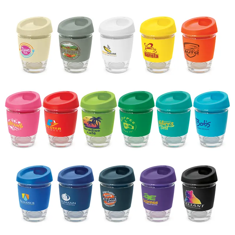 340Ml Reusable Glass Coffee Cup With Silicone Sleeve 1