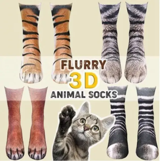 3D Animal Paw Print Socks – Fun Cat Claw Design Unisex Crew Socks 1