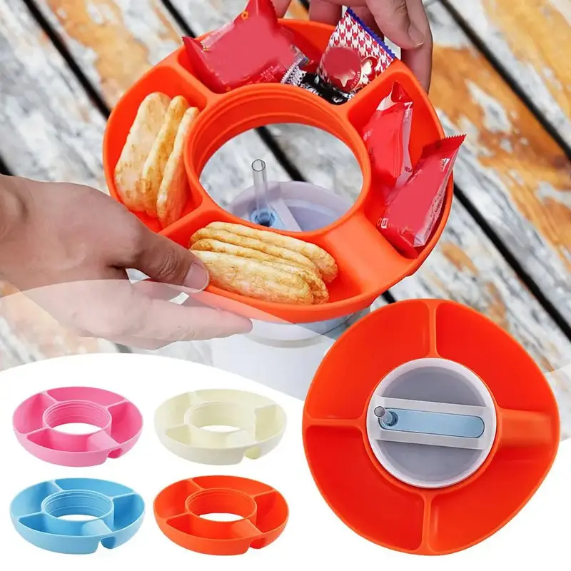 40 Oz Silicone Snack Cup With 4-Compartment Tray – Reusable Food Container & Portable Snack Holder 1
