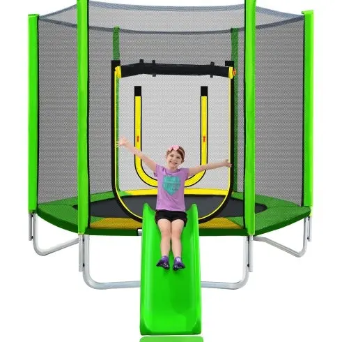 7-Foot Round Kids’ Trampoline With Safety Net, Slide, And Ladder – Easy-Assembly Recreation Set 2