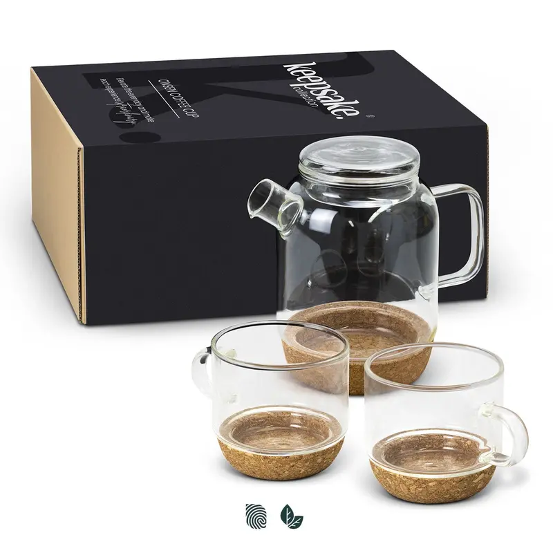 800Ml Ceramic Tea Pot With Two 250Ml Glass Mugs Set 1