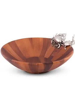 Acacia Wood Salad Bowls Featuring Hand-Carved Sea Life Motifs 1