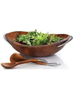 Acacia Wood Salad Serving Set With Braided Rope Accents 1