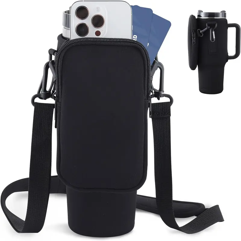 Adjustable 40Oz Tumbler Carrier Bag – Modern Water Bottle Holder For Hiking, Travel & Outdoor Activities (Blue/Purple) 3