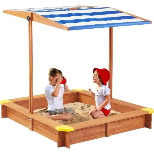 Adjustable Canopy Cedar Sandbox – 46-Inch Outdoor Play Center 1