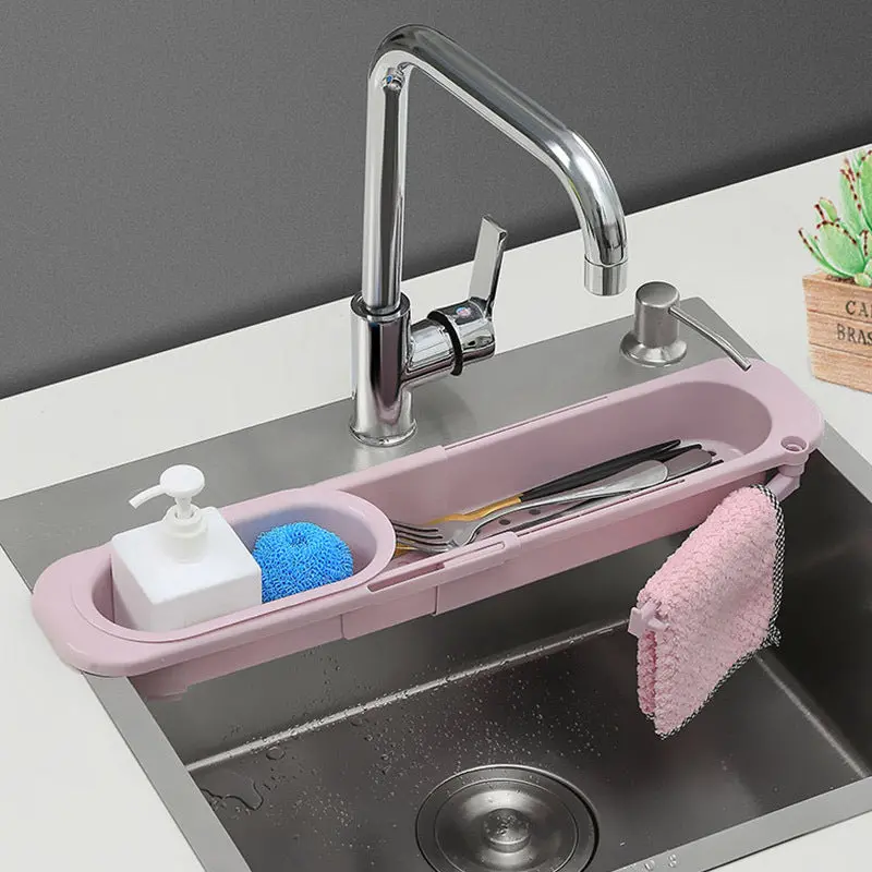 Adjustable Telescopic Sink Organizer – Expandable Kitchen Rack For Soap, Sponges & Dish Draining 1
