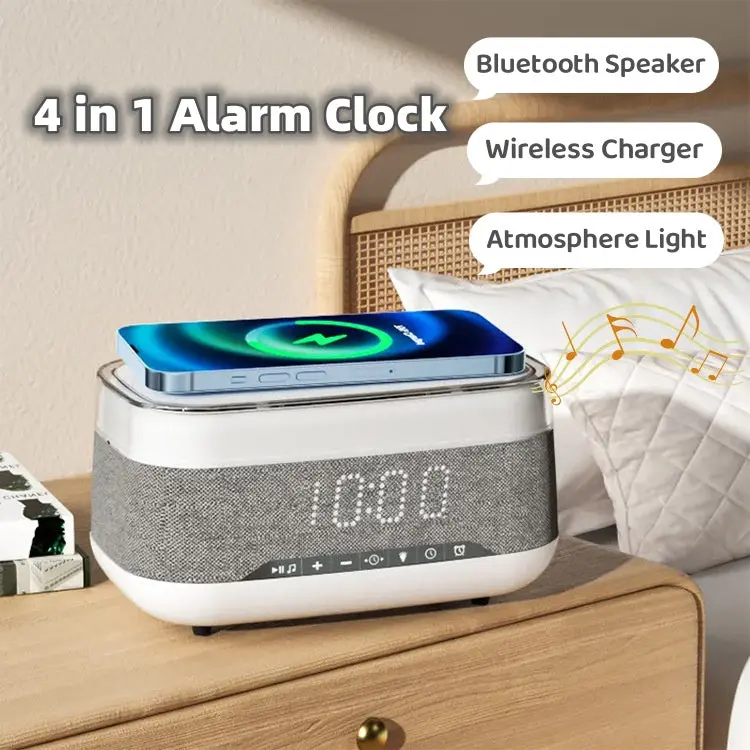 All-In-One Smart Alarm Clock: Bluetooth Speaker, Wireless Charger, Night Light & Ambient Display 1