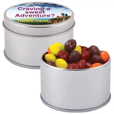 Assorted Fruit Skittles In Silver Round Collectible Tin 1