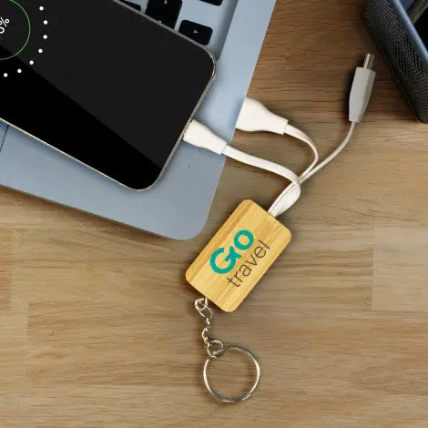 Bamboo Charging Cable Keychain – Rectangular Portable Power Accessory 1