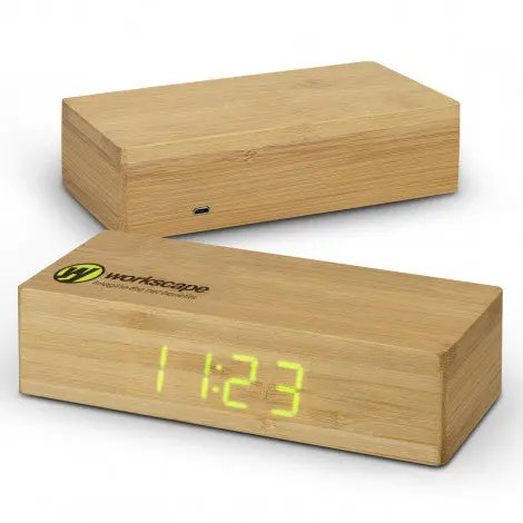 Bamboo Wireless Charging Alarm Clock With Led Display 1