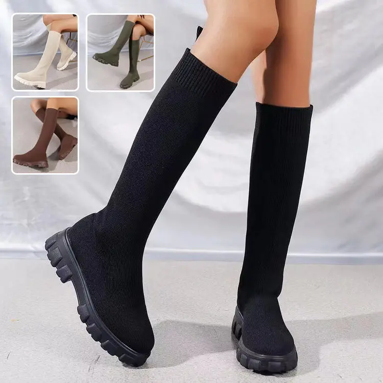 Breathable Flyweave Knit Boots With Chunky Sole – Fall/Winter Styling 1