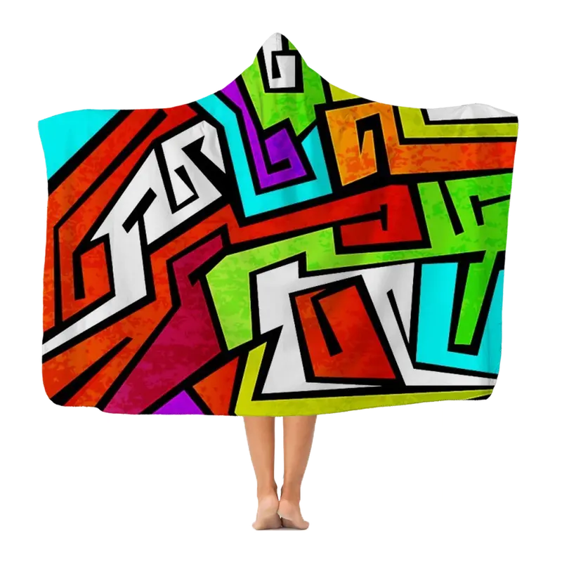 Classic Hooded Blanket With Colorful Graffiti Design 1