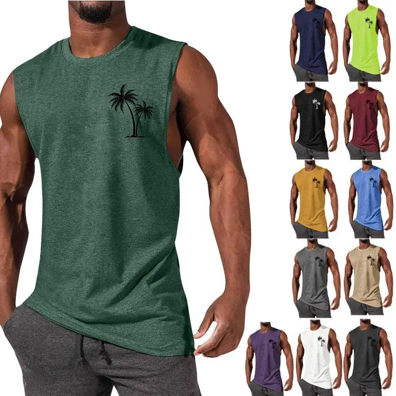 Coconut Tree Embroidered Muscle Tank Top – Summer Beach Vest For Men’S Fitness & Casual Wear 1