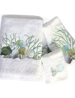 Coral And Seashell Embroidered Premium Towel Set 1