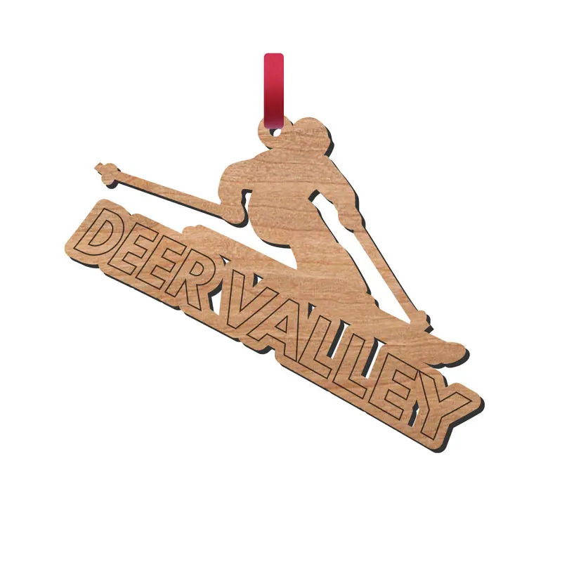 Deer Valley Downhill Skier Text-Based Holiday Ornament 1