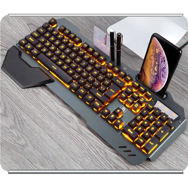 Ergonomic Rgb Gaming Keyboard With Integrated Smartphone Stand 1