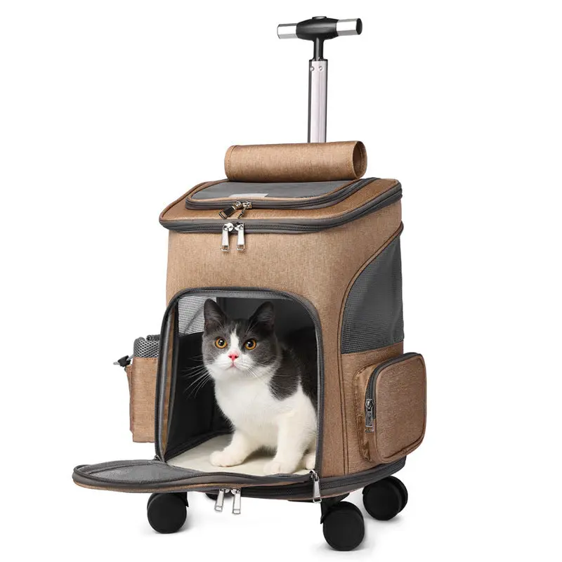 Foldable Pet Travel Backpack – Wheeled Cat Carrier With Trolley Function 1
