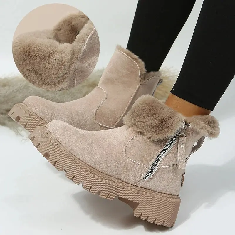 Foldable Women'S Plush Snow Boots – Solid Color Tube-Style Short Platform Boots For Winter 1