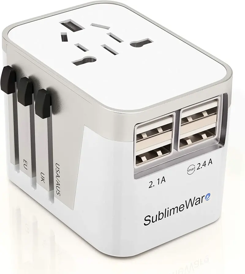 Global Travel Plug Adapter – White 4-Port Usb Wall Charger Compatible With Type A/C/G/I/F Outlets (150+ Countries) 1