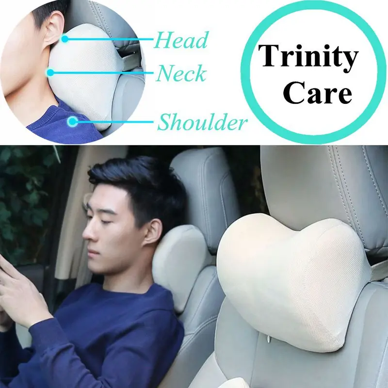 Memory Foam Car Headrest Pillow – Adjustable Neck Support Cushion With Soft Fabric Cover 1