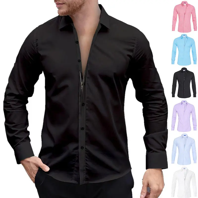 Men'S Button-Placket Long-Sleeve Shirt – Modern Lapel Collar Casual Top 1