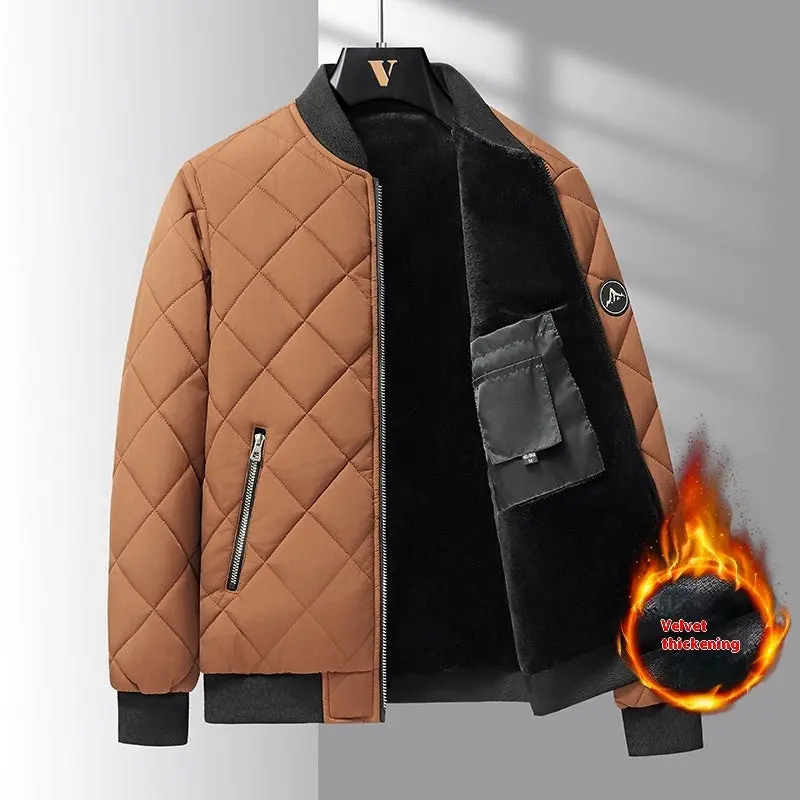 Men’S Cotton Baseball Jacket – Rhombic-Stitch Thickened Casual Outerwear In Solid Colors