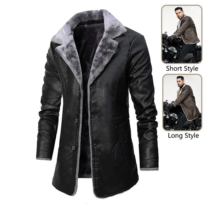 Men'S Fleece-Lined Plush Leather Jacket With Notched Lapels – Winter Outerwear 1