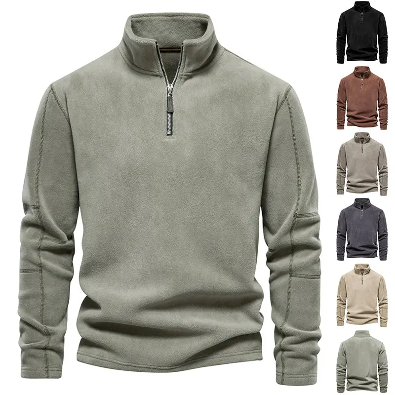 Men'S Fleece-Lined Stand-Collar Zippered Sweatshirt – Winter Casual Pullover 1