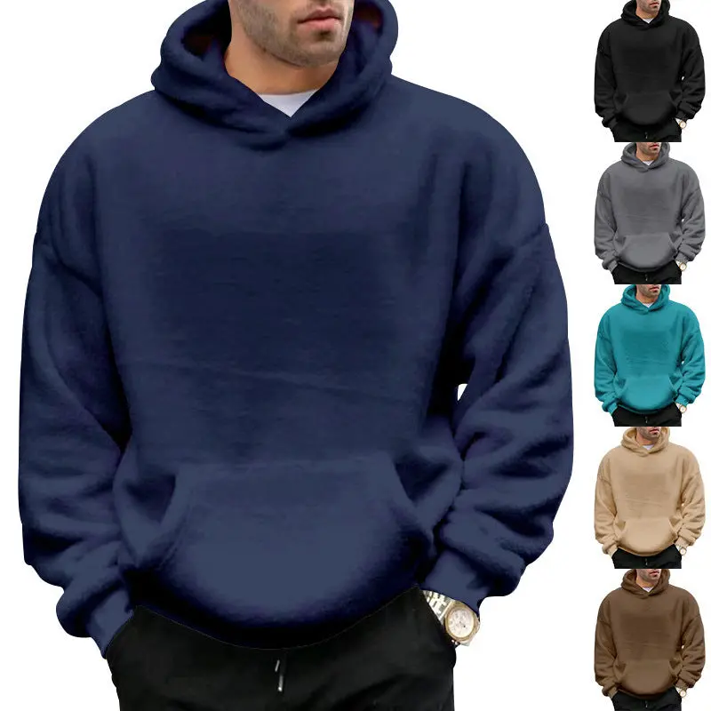 Men'S Hooded Velvet Sweatshirt – Plush Double-Sided Pullover With Functional Pockets 1