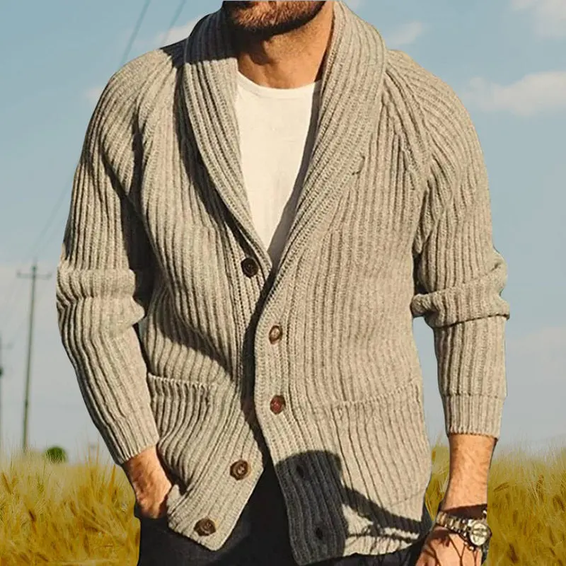 Men’S Knit Cardigan With Lapel – Button-Front Long-Sleeve Casual Sweater For Spring/Fall 1