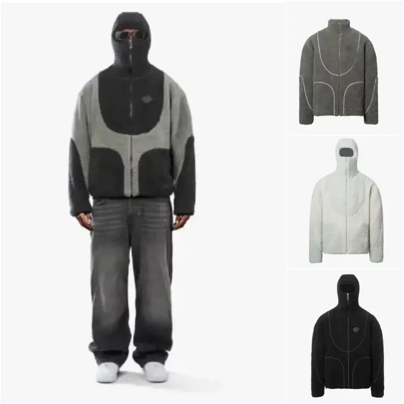 Men’S Lamb Wool Hoodie – Patchwork-Detail Zip-Up Sweatshirt With Casual Streetwear Appeal 1