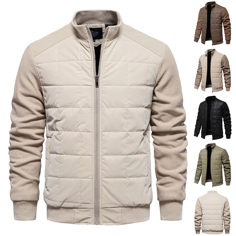 Men'S Stand-Collar Zip-Up Winter Jacket With Contemporary Stitching Detail 1