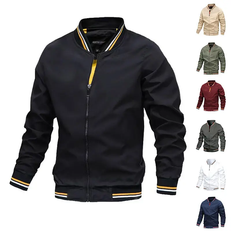 Men’S Striped Zip-Up Jacket – Casual Spring/Fall Outerwear With Functional Pockets 1
