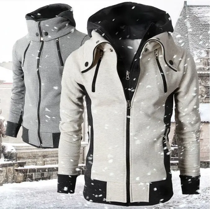 Men’S Two-Tone Zip Hoodie – Sporty Slim-Fit Sweatshirt Jacket With Casual Layering Design 1