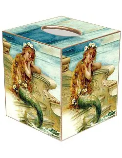 Mermaid-Themed Decoupage Tissue Box In Reclaimed Wood 1