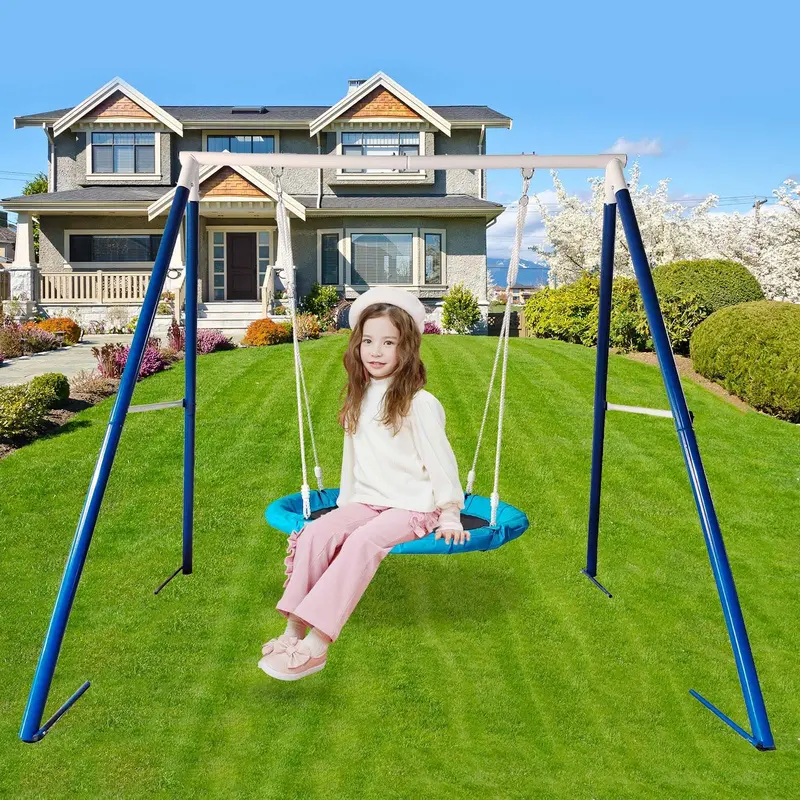 Metal Swing Set For Backyards – All-In-One Outdoor Playground Equipment For Children 1