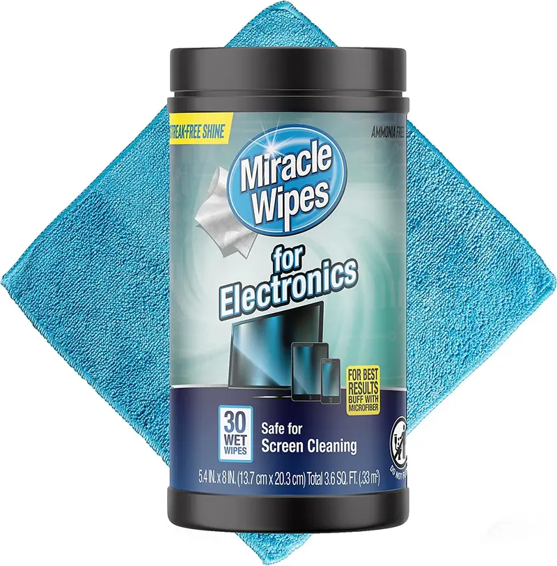 Miraclewipes Electronics Cleaning Kit – 30 Pre-Moistened Screen Wipes + Microfiber Towel For Phones, Tvs & Monitors 1
