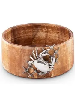Netted Crab Accent Acacia Wood Salad Bowl 1