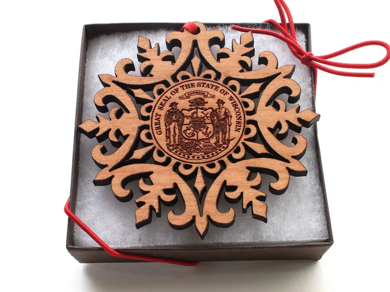 Official Wisconsin State Seal Snowflake Ornament – Gift Boxed 1