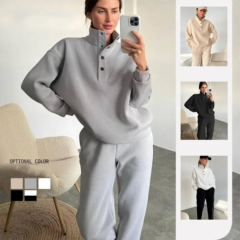 Oversized Hooded Sweatshirt & Pant Set – Cozy Two-Piece Warm Loungewear For Women 1