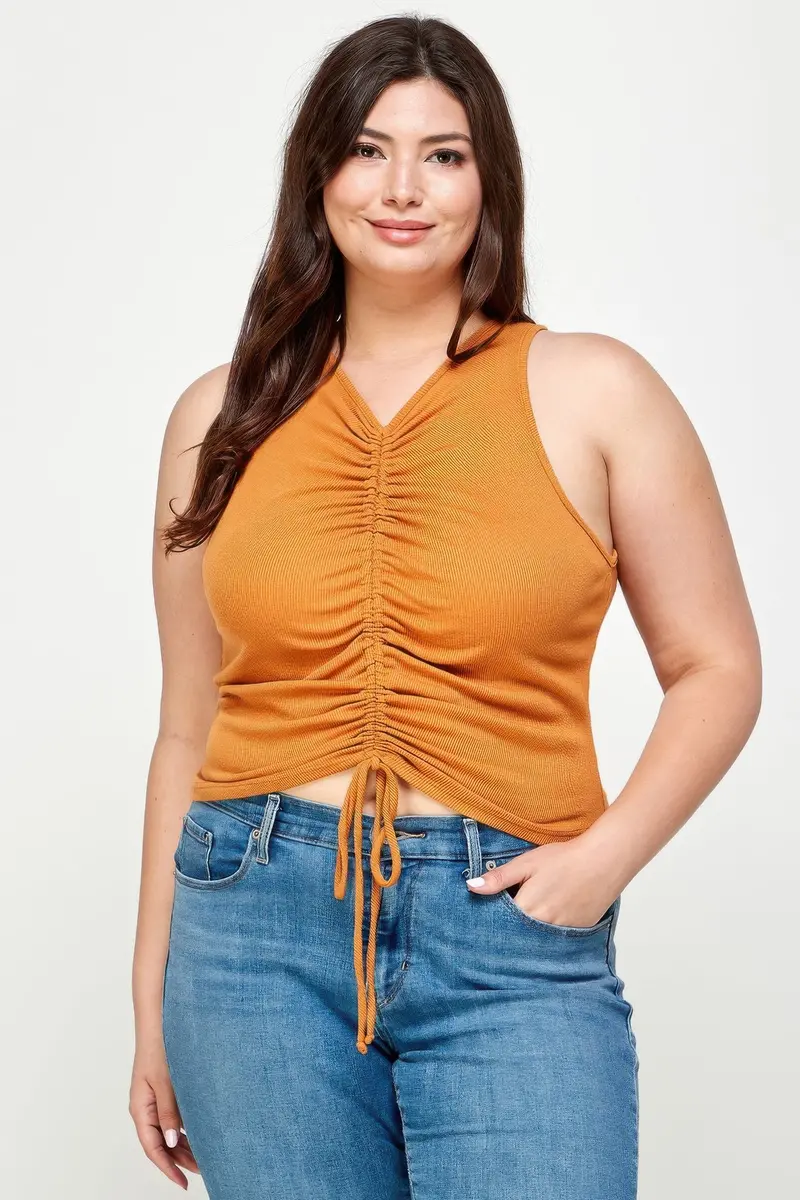 Plus-Size Ruched Sleeveless Rib Tank Top 1