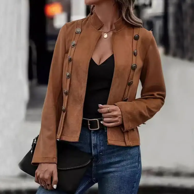 Retro Double-Breasted Short Jacket – Suede V-Neck Top For Women’S Fall/Winter Wardrobe 6