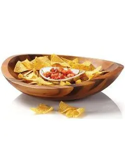 Rope-Adorned Acacia Wood Chip And Dip Serving Set 1